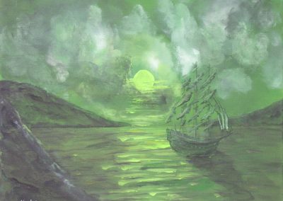 Green Sunset Sailing Ship_01
